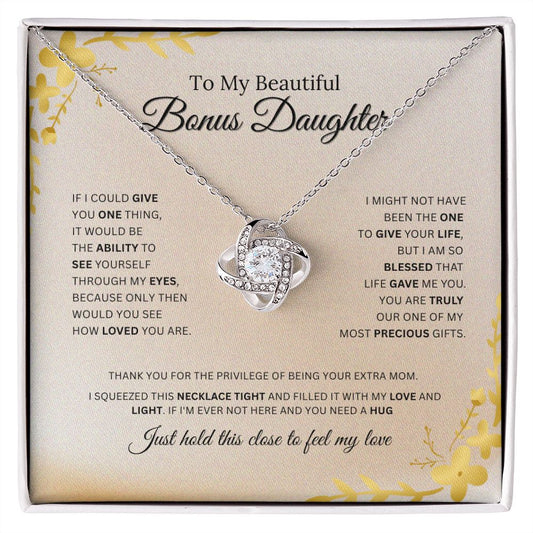 To My Bonus Daughter | Feel My Love | Love Knot Necklace